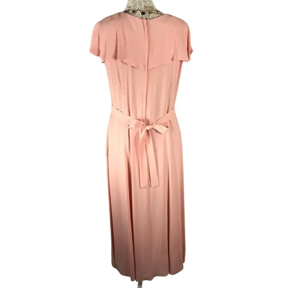 Vintage 80's Jessica McClintock Pink Dress ruffled collar button front size 12
